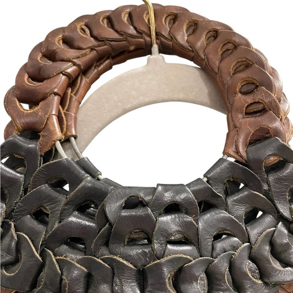 Vintage PATRICIA NASH Brown and Black Chain Link Woven Leather Handbag - Picture 6 of 16